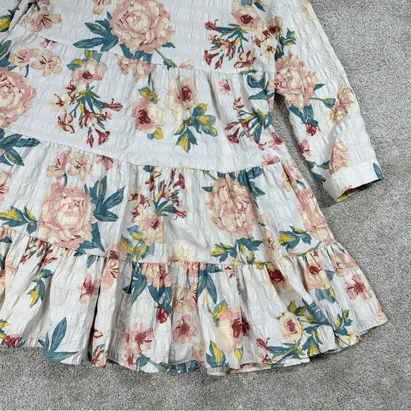 Zara Ecru Floral Babydoll Dress Multicolor Tiered Swingy Boho Bloggers Fave S - Picture 7 of 16